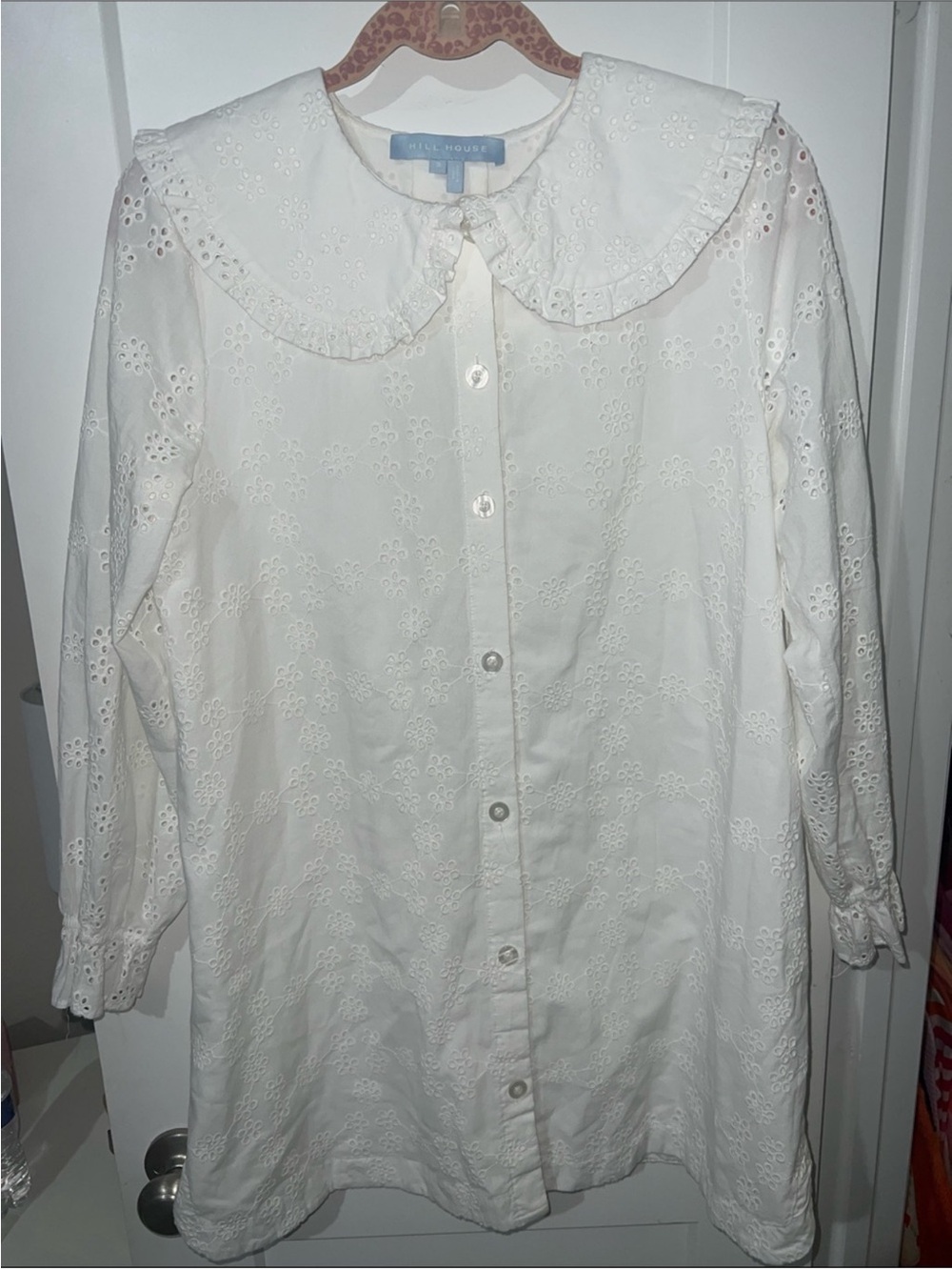Hill House Cream Eyelet Button-Down Blouse with Scalloped Collar